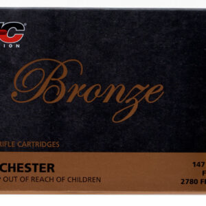 Bronze Winchester rifle cartridge with bullet and casing.