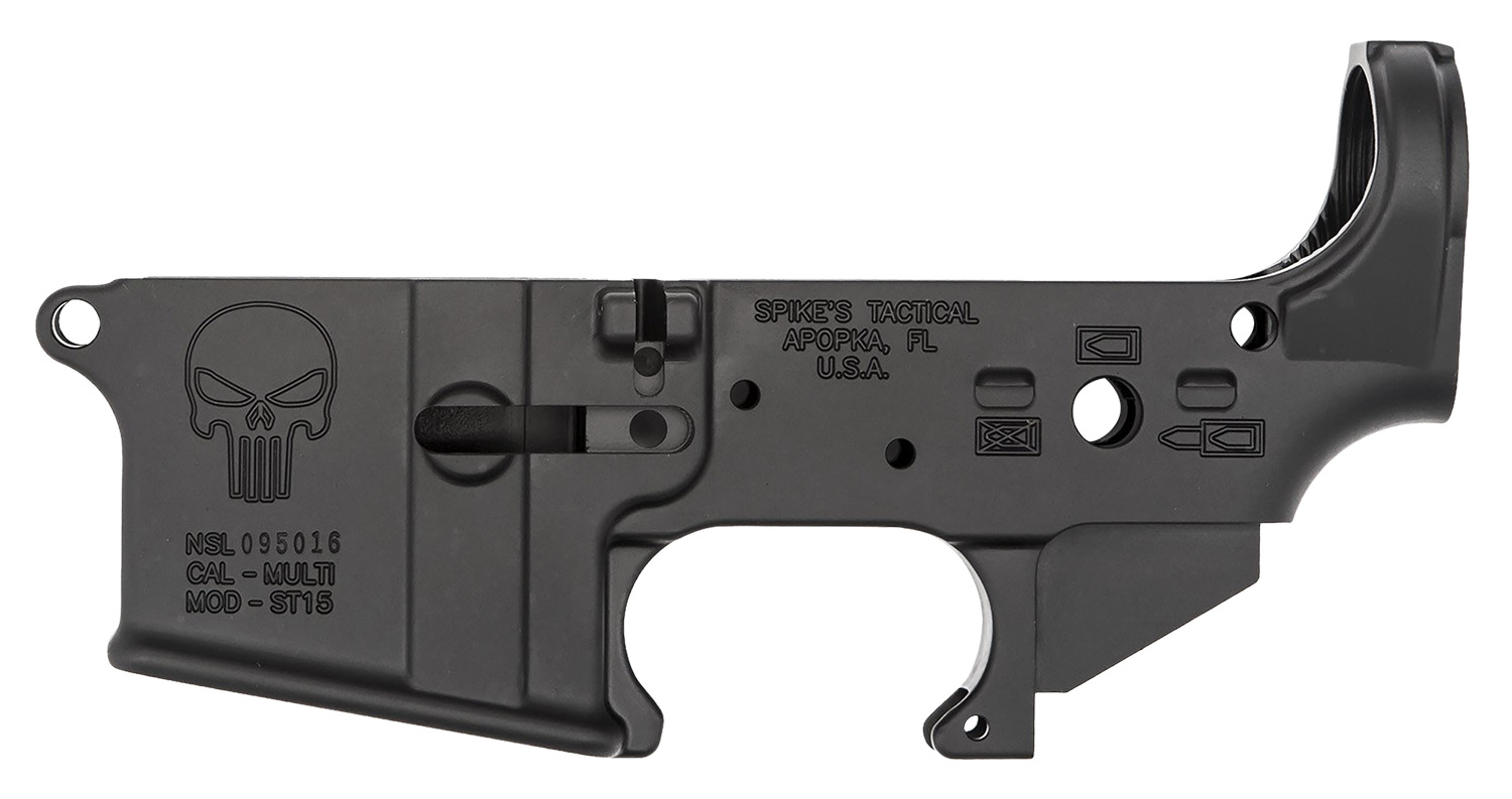 Spikes STLS015 Punisher Stripped Lower Receiver Multi-Caliber 7075-T6 Aluminum Black Anodized for AR-15