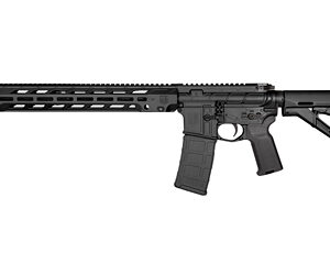 Rifle with black finish and adjustable stock for precision shooting.