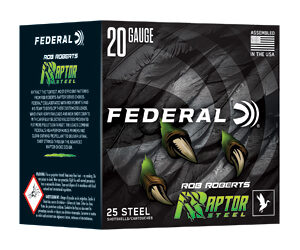 Federal 20 gauge shotgun shells with Raptor Steel for hunting and shooting sports.