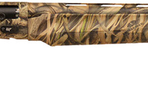 Camouflage hunting rifle with scope and wooden stock. Perfect for outdoor shooting and hunting adven.