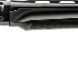 Rifle with black synthetic stock and long barrel, ideal for hunting and target shooting.