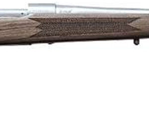 Bolt-action rifle with wooden stock and metal barrel.
