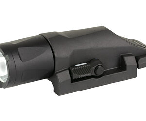 Compact black tactical flashlight with adjustable focus and durable design.