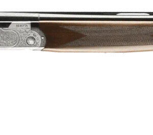Shotgun with wooden stock and long barrel for hunting and sport shooting.
