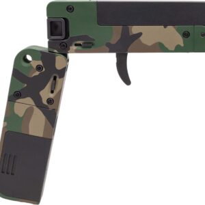Camouflage-patterned gun-shaped novelty device for display or collection.