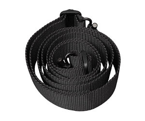 Gun lanyard with adjustable strap for secure firearm handling.