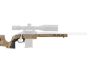 Precision sniper rifle with scope and adjustable stock for long-range shooting.