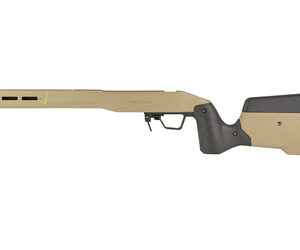 Sniper rifle with adjustable stock and long barrel for precision shooting.