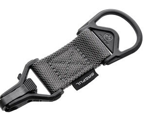 Carabiner keychain with textured grip and secure clip.