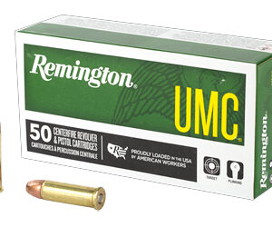 Remington UMC ammunition box with two bullets, suitable for firearms.
