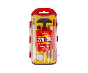 Firearm cleaning kit with brushes and tools for .270 caliber rifles.