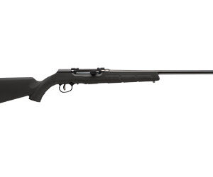 Rifle with black stock and long barrel for hunting or target shooting.