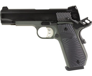 Semi-automatic handgun with black finish and textured grip for secure handling.
