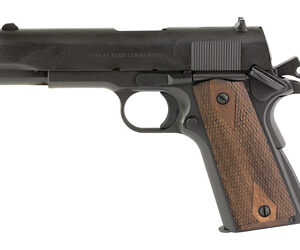 Handgun with wooden grip and black slide for sale.