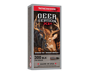 Winchester Deer Season XP 300 Blackout ammunition with deer graphic.
