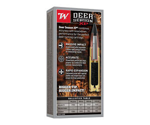 Deer Season ammunition box with logo and product details.