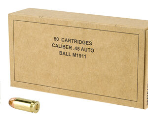 Ammo box containing 50 .45 Auto cartridges, caliber M1911 ball ammunition.