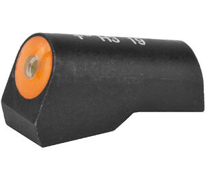 Firearm accessory with black body and orange tip.