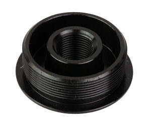 High-quality black threaded firearm part with detailed grooves and durable construction.