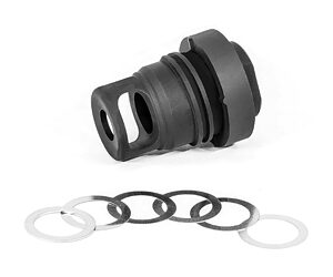 Silencer attachment with mounting rings for firearms.