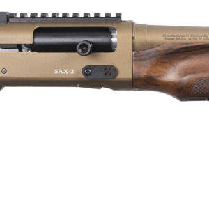 Bolt-action rifle with wooden stock and metallic components for hunting and shooting sports.