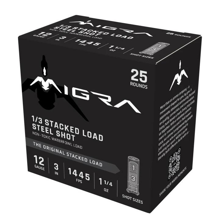 Migra Waterfowl Steel Stacked Load Shotshell 12ga 3" 1-1/4oz 1445 fps #1 & #3 25/ct