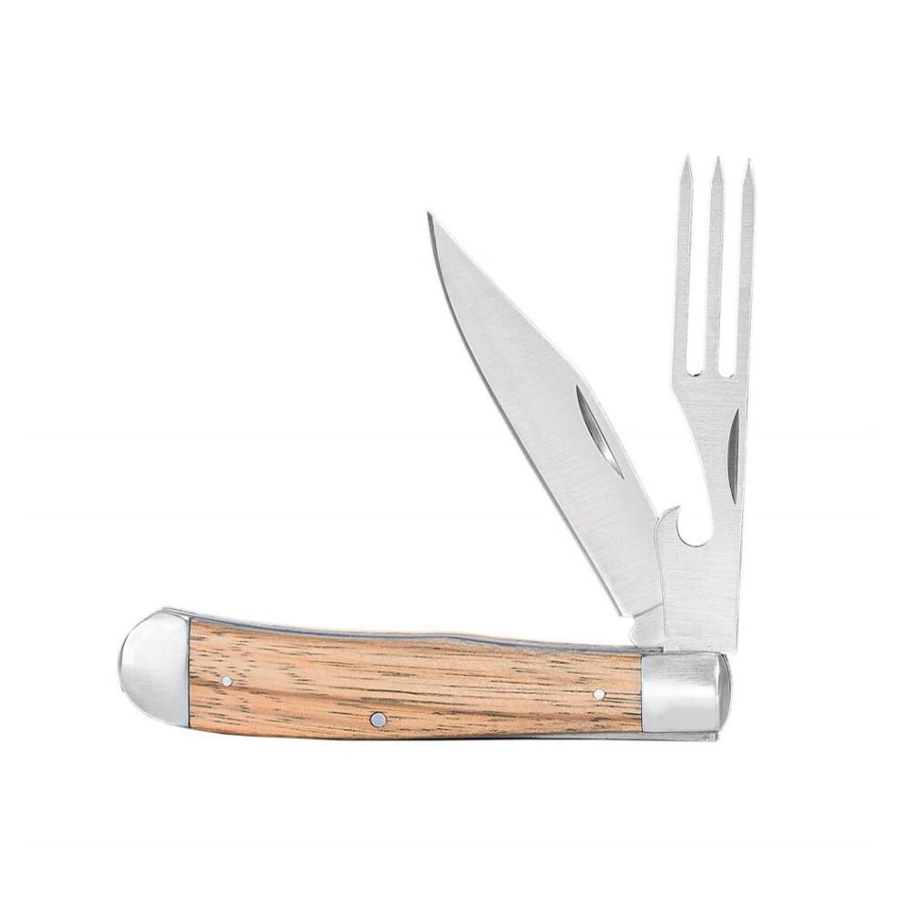 ABKT Cattleman Chuckwagon Trapper Knife 3-1/4" Blade with Fork Blade Zebrawood