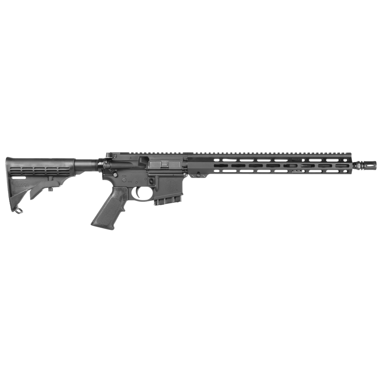 Tactical rifle with adjustable stock and long barrel, ideal for precision shooting and tactical oper.