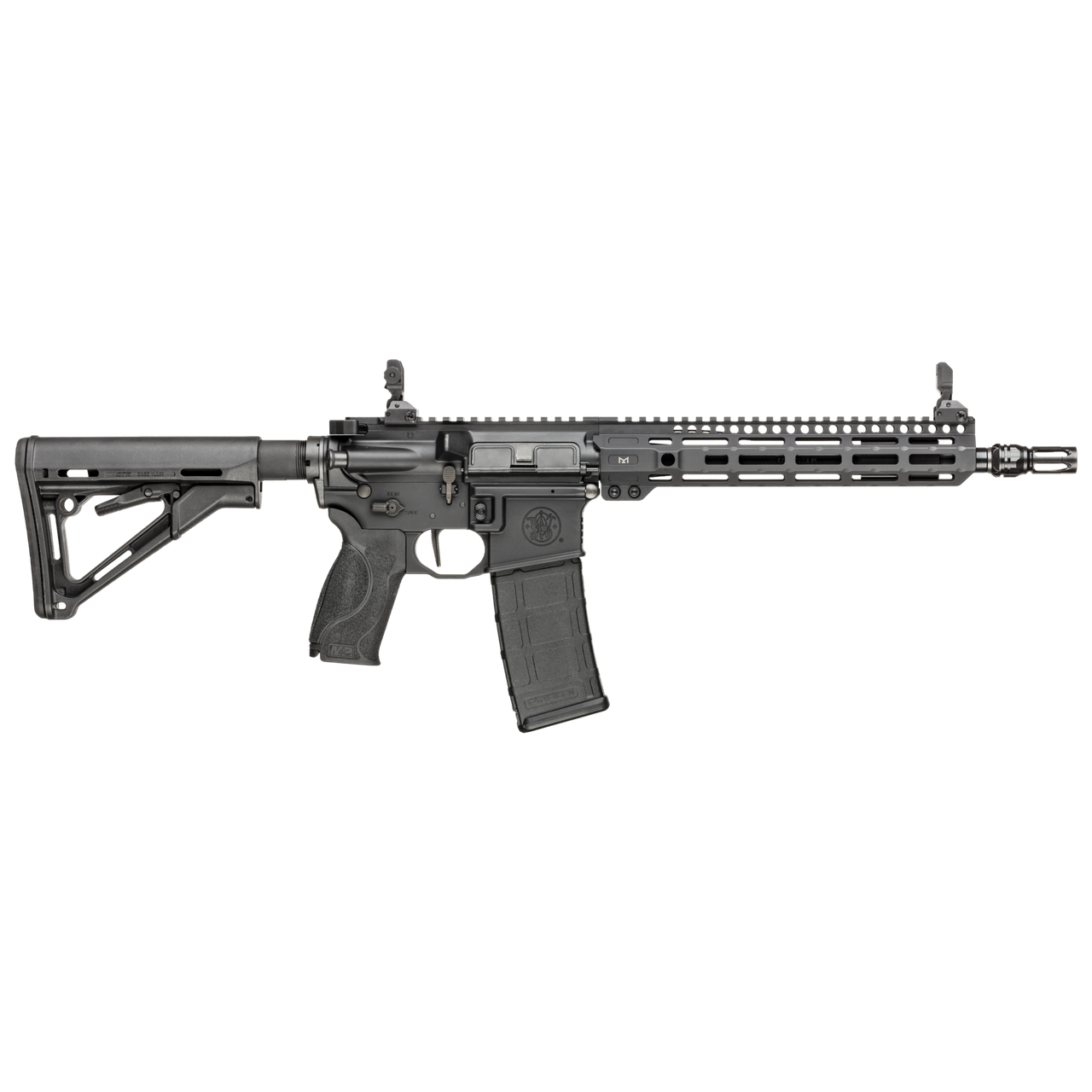 Modern tactical rifle with adjustable stock and rail system for accessories.