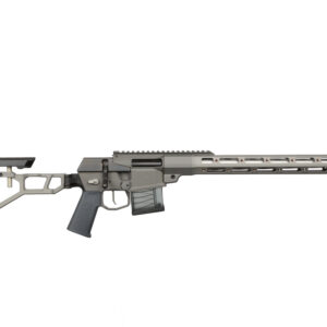 High-precision modern rifle with adjustable stock and long barrel.