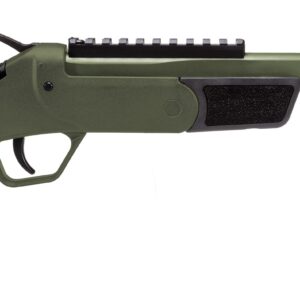 Green and black tactical pistol with textured grip.