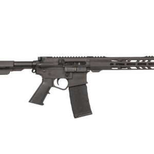Modern tactical rifle with adjustable stock and long barrel for precision shooting.
